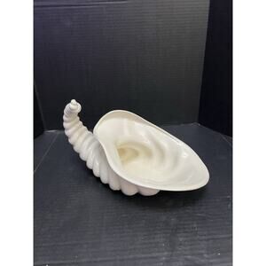 Vtg Ceramic Mold Cornucopia Centerpiece Thanksgiving Horn of Plenty White